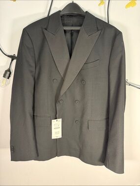 Zara Black Double-Breasted Tuxedo Blazer